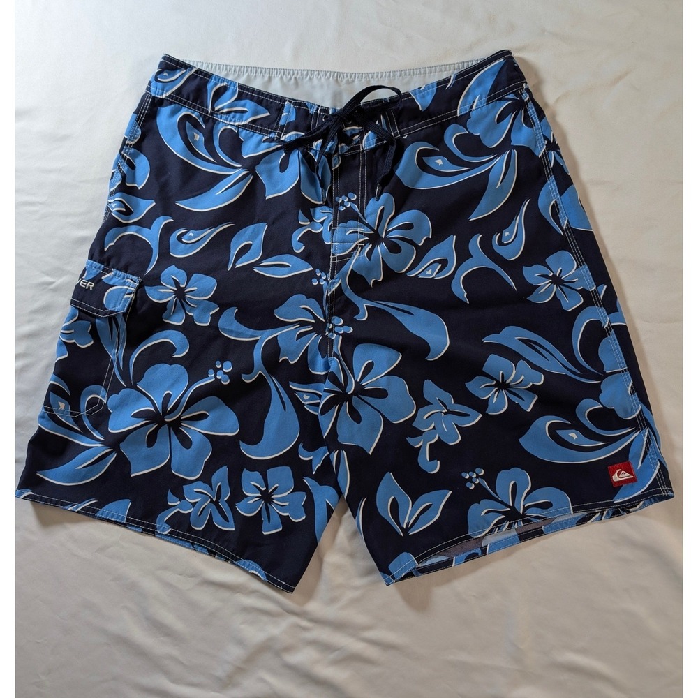 Quiksilver‎ Mens Hibiscus Floral Board Shorts Navy Blue Swim Trunks Size 36